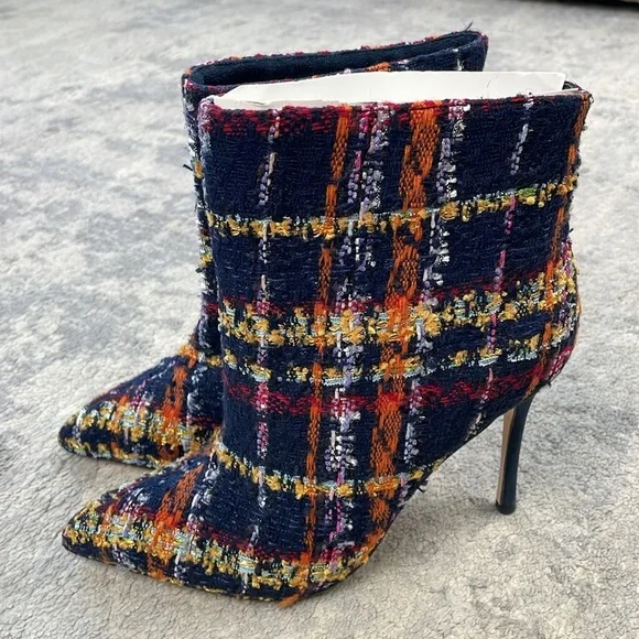 New L'Agence Multi Tweed Mariette 95mm Booties Ankle Boots Stiletto Heel Sz 6